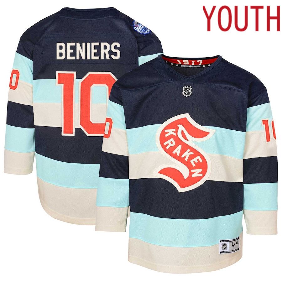 Youth Seattle Kraken #10 Matty Beniers Deep Sea Blue 2024 NHL Winter Classic Premier Player Jersey->youth nhl jersey->Youth Jersey